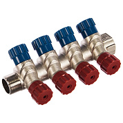 Коллектор ВН Н 3/4" VALTEC с вентилями на 4 выхода 1/2"